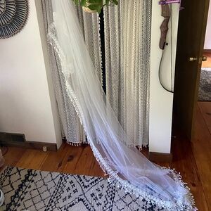 Brand New Chapel Length white Boho Tassel Veil with Blusher